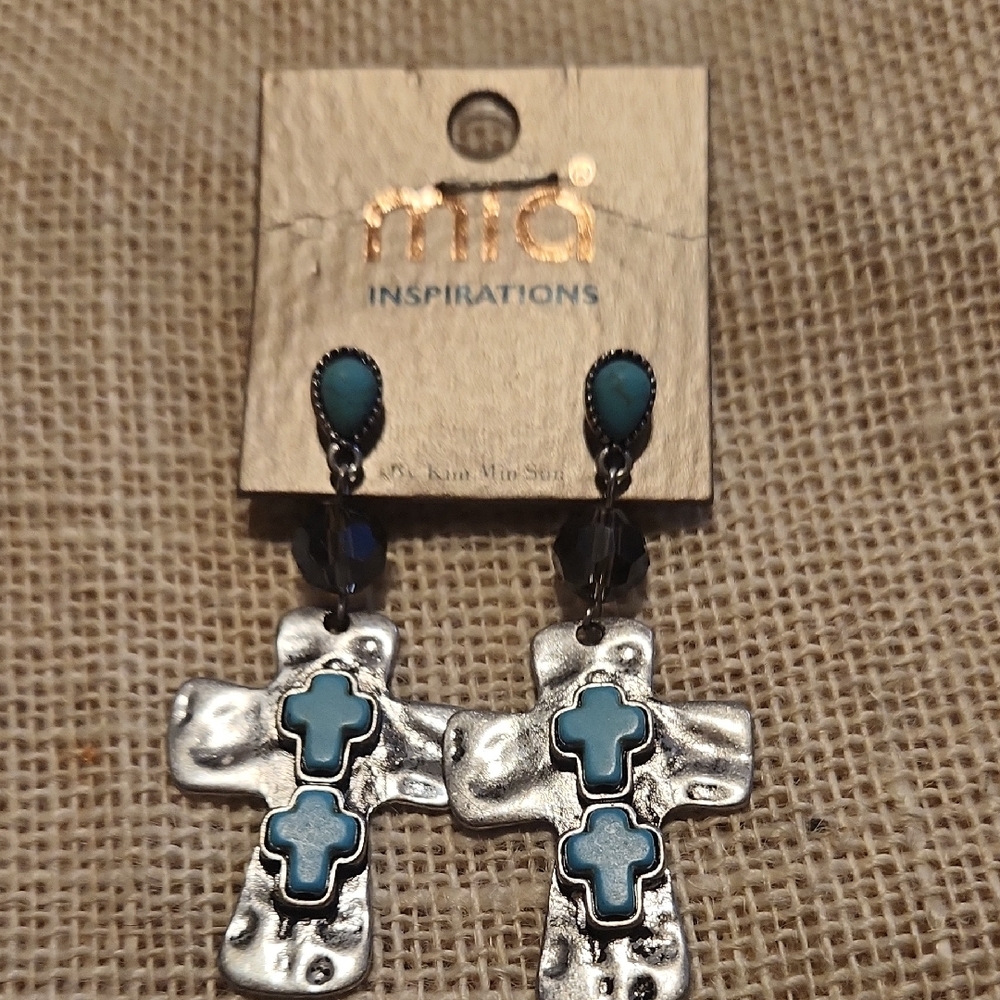 🔥3 For 10🔥 MIA Silver and Blue Cross Earrings